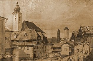 Die Kirche von Oberndorf zu Zeiten der Uraufführung von Stille Nacht © Stille Nacht Museum Oberndorf